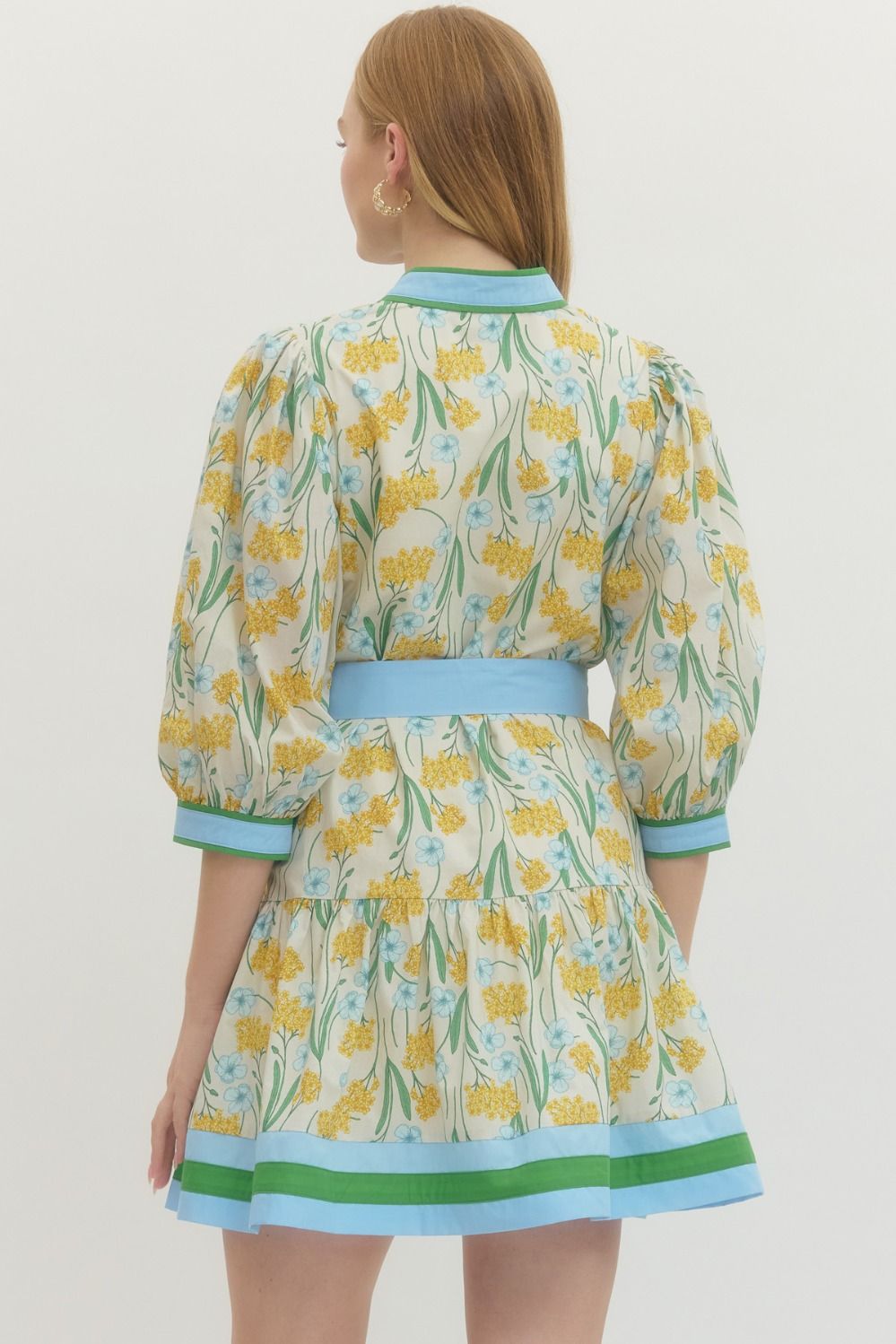 Lemon Floral Print 3/4 Sleeve with Tie Belt