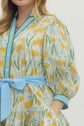 Lemon Floral Print 3/4 Sleeve with Tie Belt