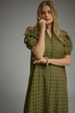 Eyelet Ruffled Mock Neck Midi