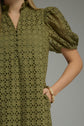 Eyelet Ruffled Mock Neck Midi