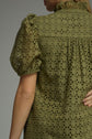 Eyelet Ruffled Mock Neck Midi