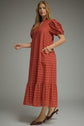 Eyelet Ruffled Mock Neck Midi