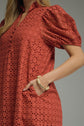 Eyelet Ruffled Mock Neck Midi