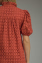 Eyelet Ruffled Mock Neck Midi