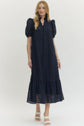 Eyelet Ruffled Mock Neck Midi