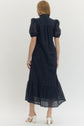Eyelet Ruffled Mock Neck Midi