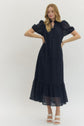 Eyelet Ruffled Mock Neck Midi