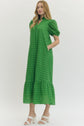 Eyelet Ruffled Mock Neck Midi