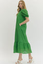 Eyelet Ruffled Mock Neck Midi