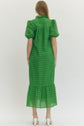 Eyelet Ruffled Mock Neck Midi