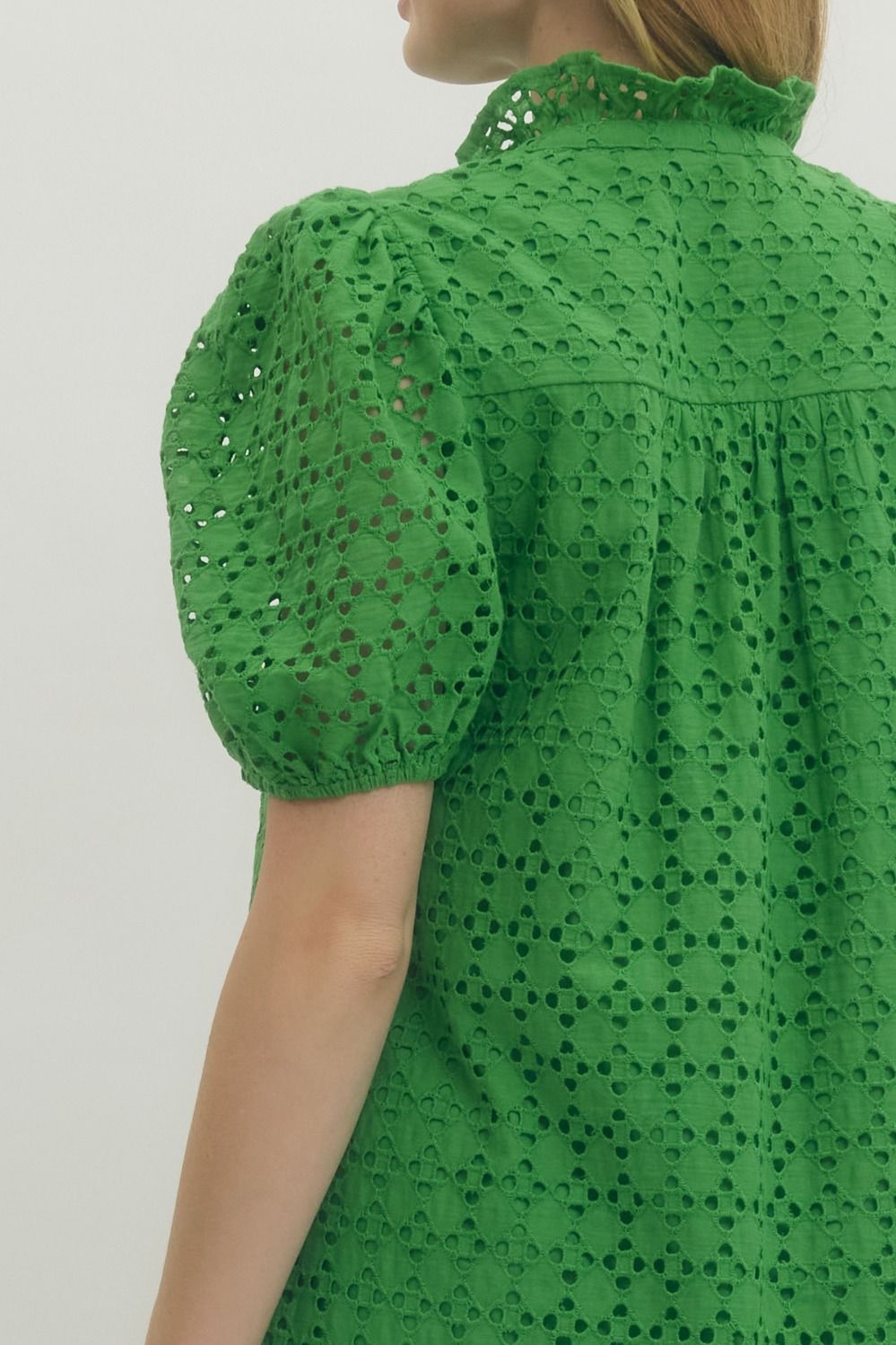 Eyelet Ruffled Mock Neck Midi