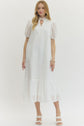 Eyelet Ruffled Mock Neck Midi