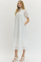 Eyelet Ruffled Mock Neck Midi