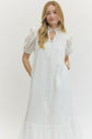 Eyelet Ruffled Mock Neck Midi