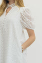 Eyelet Ruffled Mock Neck Midi