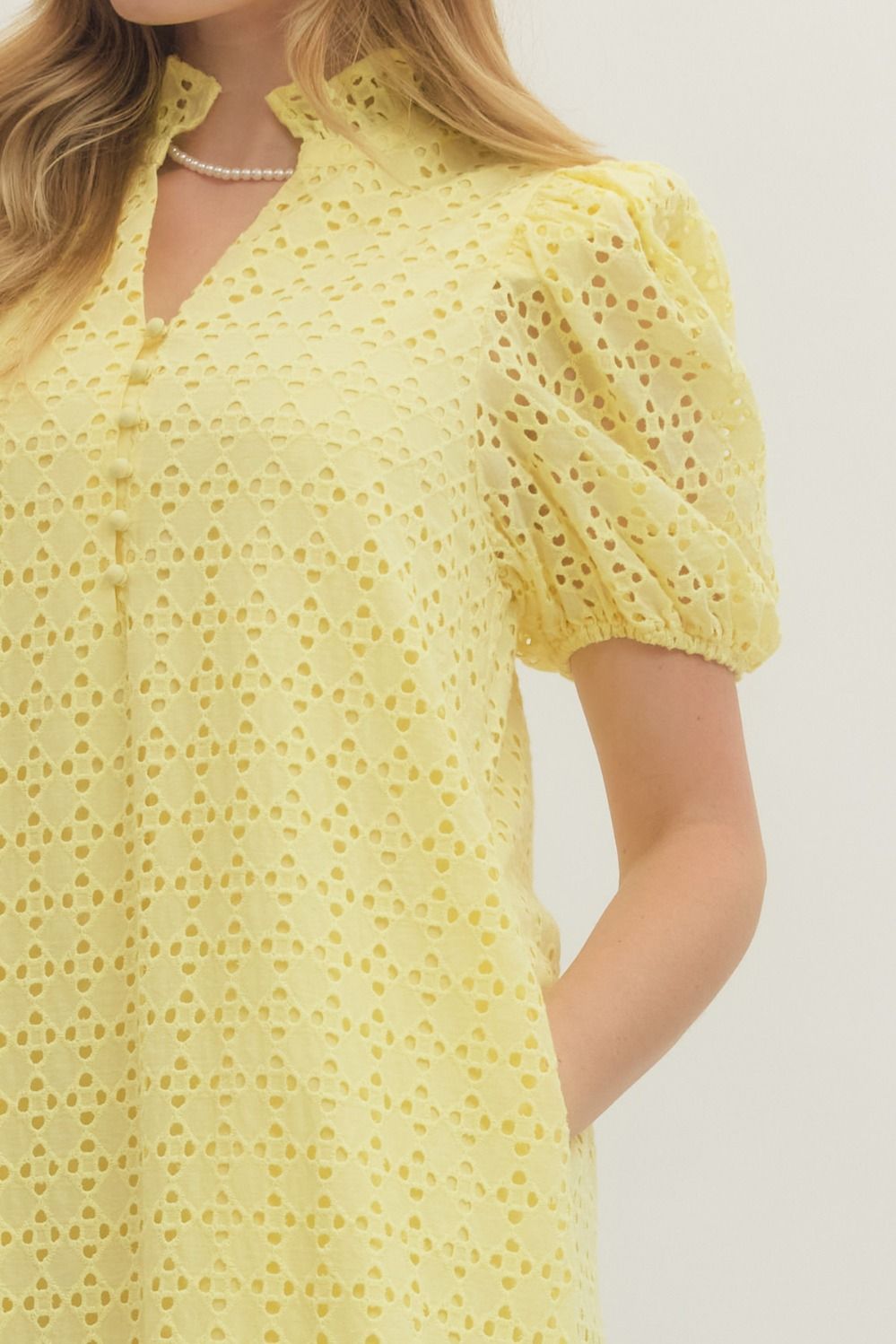 Eyelet Ruffled Mock Neck Midi