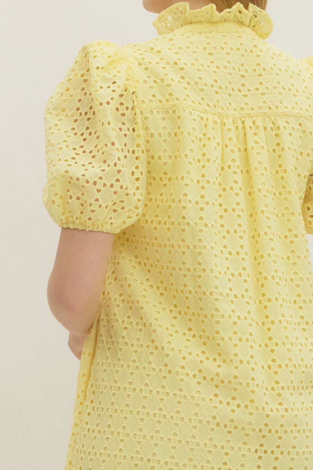 Eyelet Ruffled Mock Neck Midi