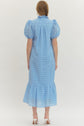 Eyelet Ruffled Mock Neck Midi