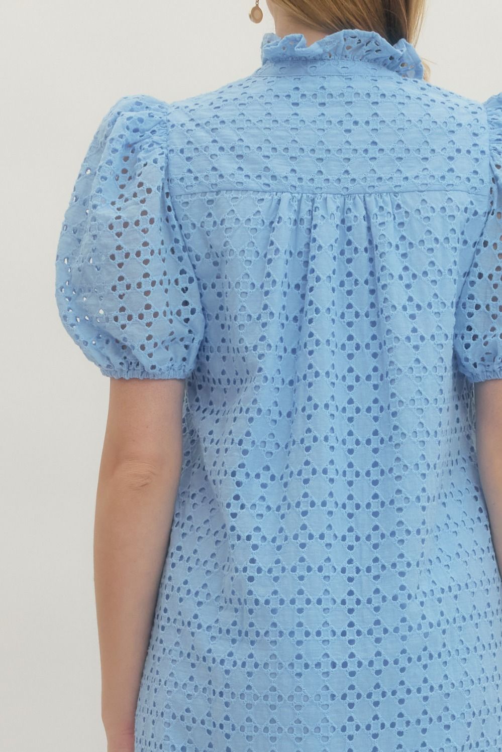 Eyelet Ruffled Mock Neck Midi