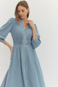 Solid Denim 3/4 Sleeve Midi with Smocked Waist