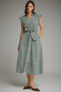 Striped Collard Cuff Sleeve Shirt Dress