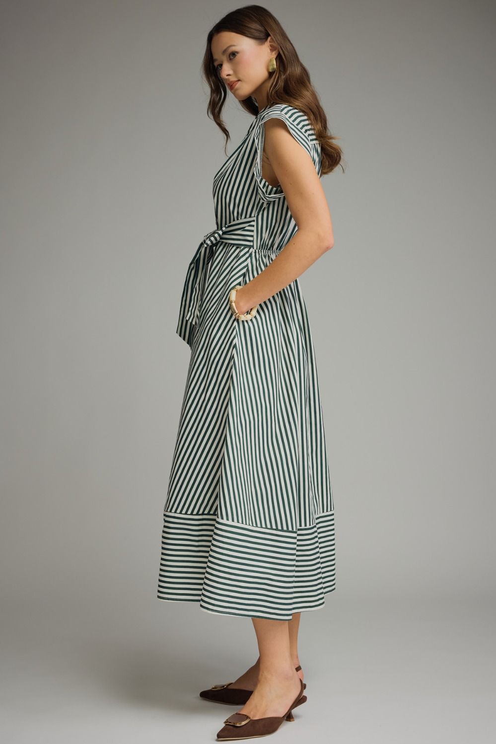 Striped Collard Cuff Sleeve Shirt Dress