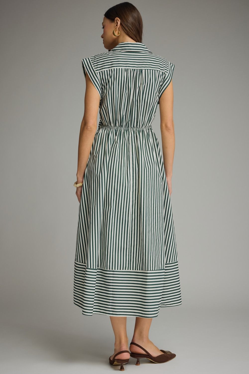 Striped Collard Cuff Sleeve Shirt Dress