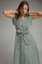 Striped Collard Cuff Sleeve Shirt Dress