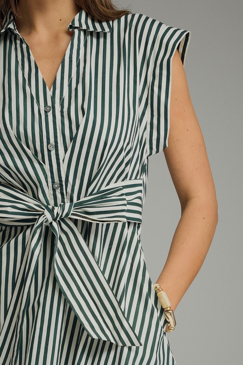 Striped Collard Cuff Sleeve Shirt Dress
