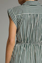 Striped Collard Cuff Sleeve Shirt Dress