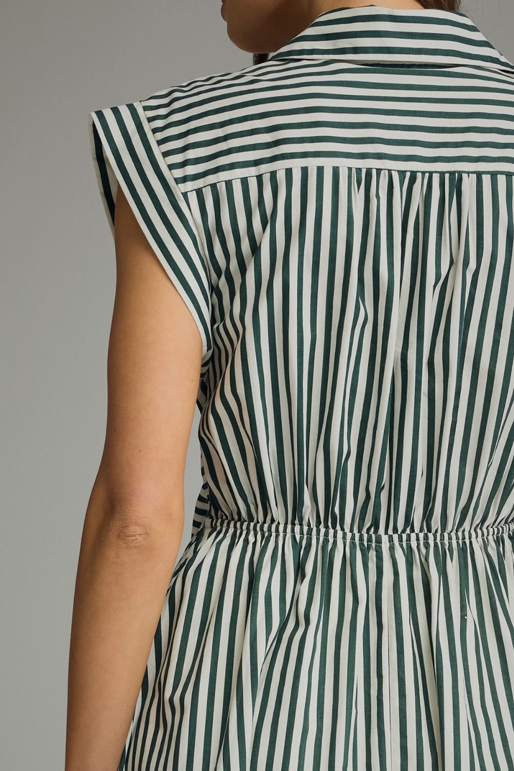 Striped Collard Cuff Sleeve Shirt Dress
