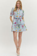 Blue Floral Stripe Print Mini Dress