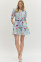 Blue Floral Stripe Print Mini Dress