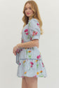 Blue Floral Stripe Print Mini Dress