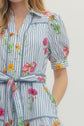 Blue Floral Stripe Print Mini Dress