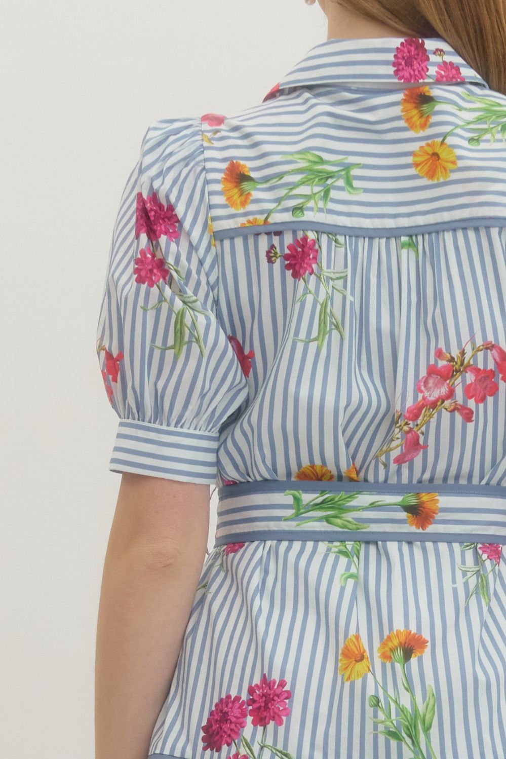 Blue Floral Stripe Print Mini Dress