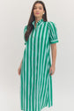Blue/Green Stripe Puff Sleeve Midi