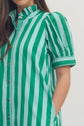 Blue/Green Stripe Puff Sleeve Midi