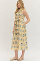 Gold Sleeveless Botanical Print Midi