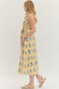 Gold Sleeveless Botanical Print Midi