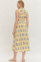 Gold Sleeveless Botanical Print Midi