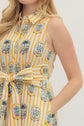 Gold Sleeveless Botanical Print Midi