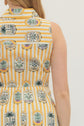 Gold Sleeveless Botanical Print Midi