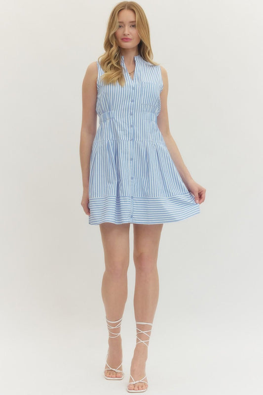 Blue Striped Sleeveless Mini