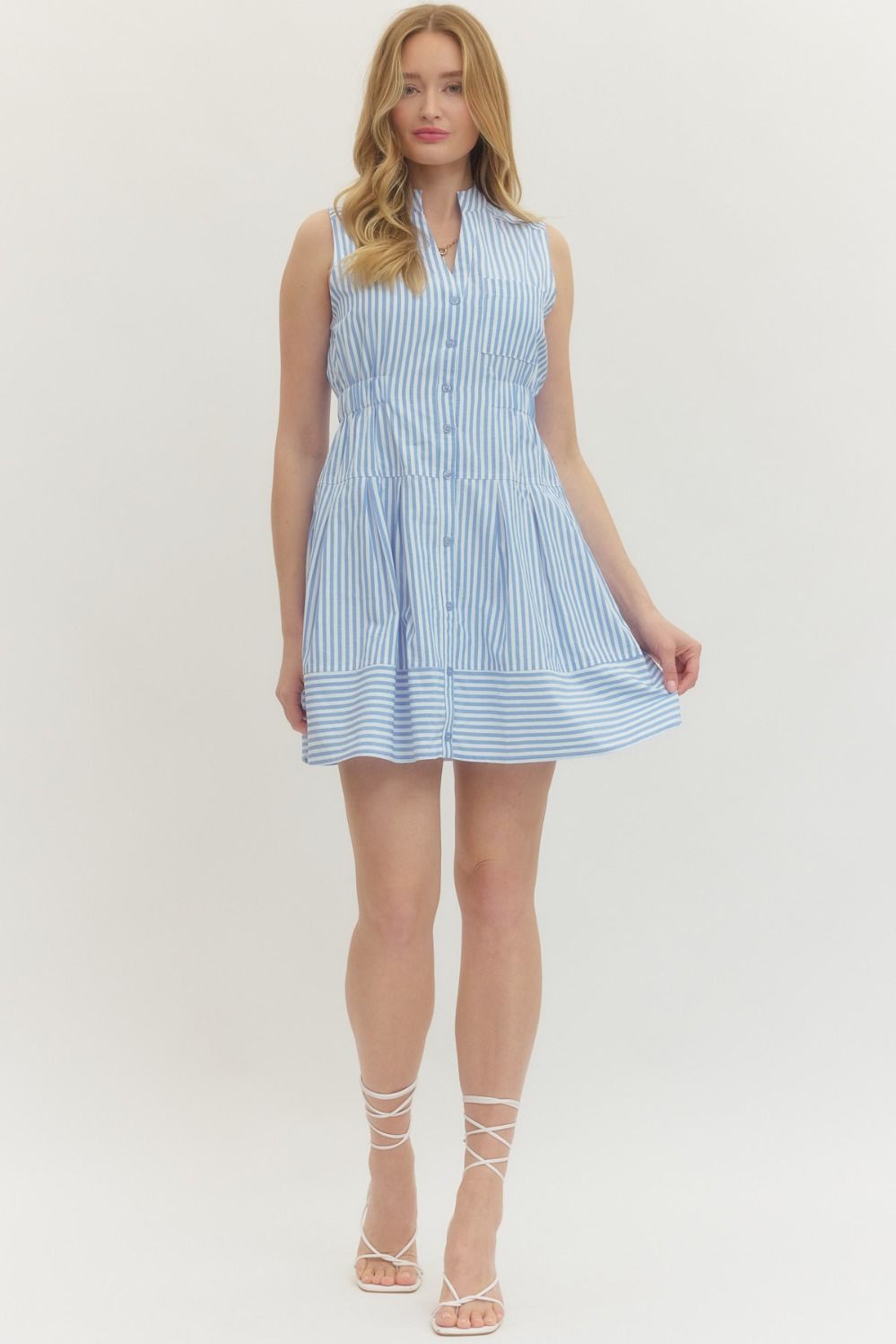 Blue Striped Sleeveless Mini