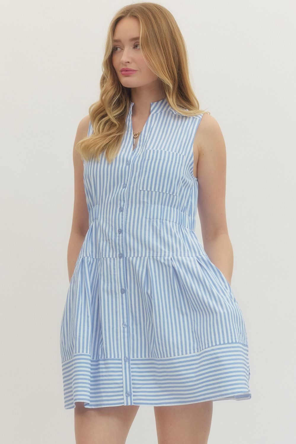 Blue Striped Sleeveless Mini