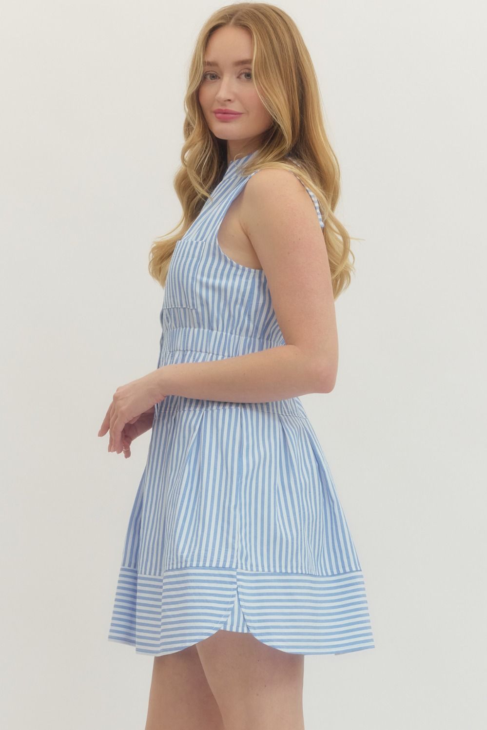 Blue Striped Sleeveless Mini