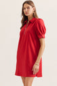 Solid Puff Sleeve Mini Dress with Zip Closure