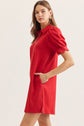 Solid Puff Sleeve Mini Dress with Zip Closure