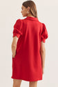 Solid Puff Sleeve Mini Dress with Zip Closure